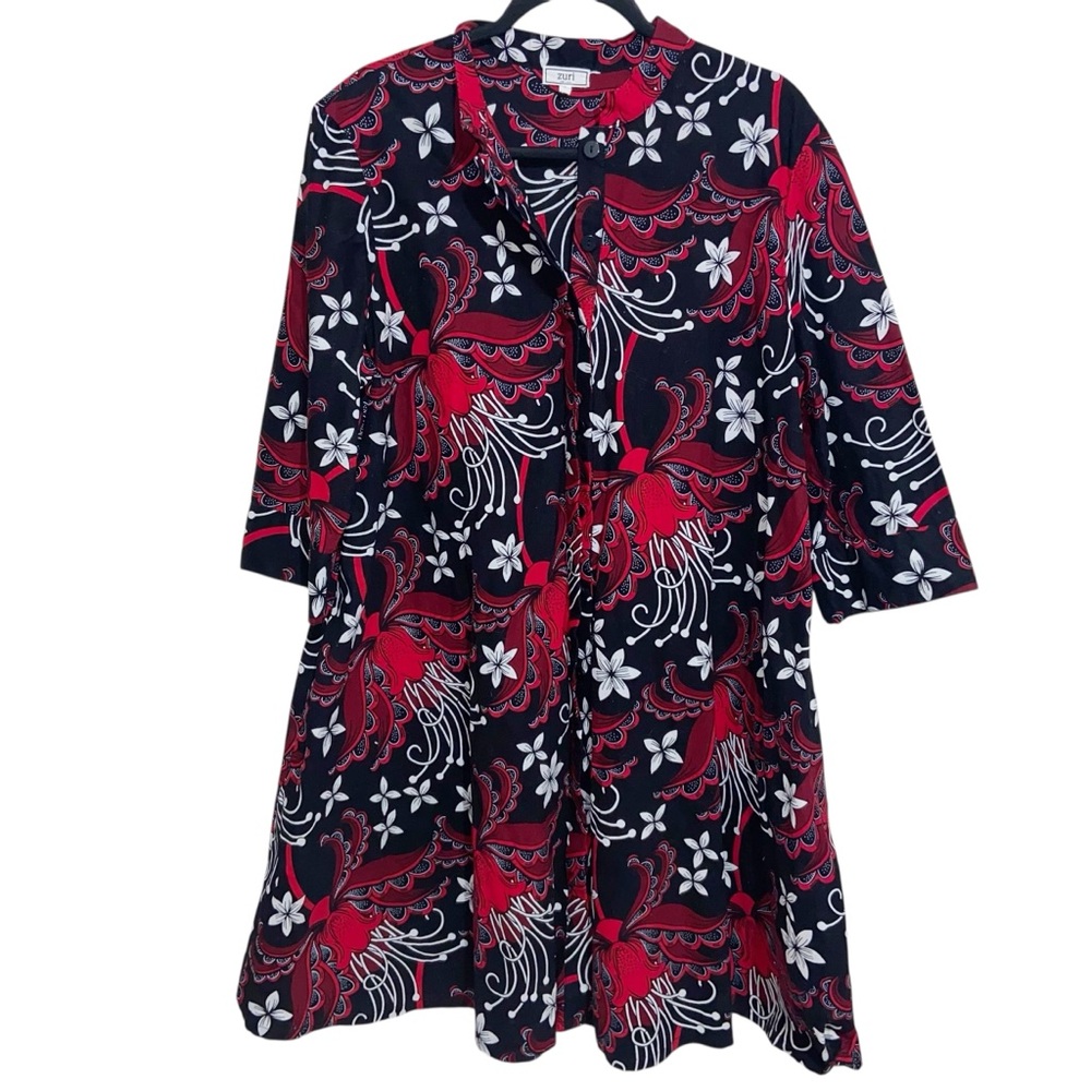 Zuri Shirt Dress Womens Large Floral African Kenya Button Front Lagenlook Artsy